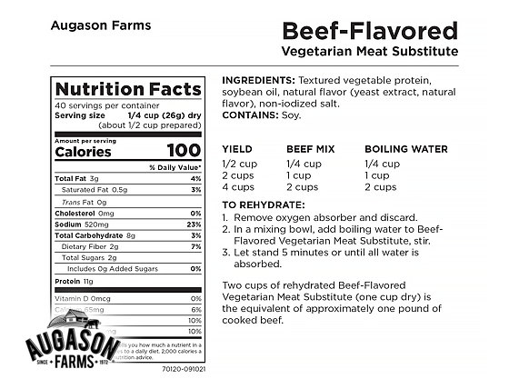 Augason Farms: Beef-Flavored Vegetarian Meat Substitute Can